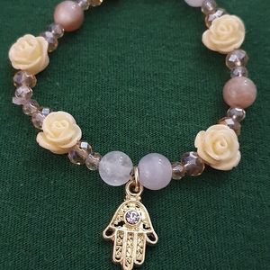 Quartz and Glass Hamsa Rose Bracelet
